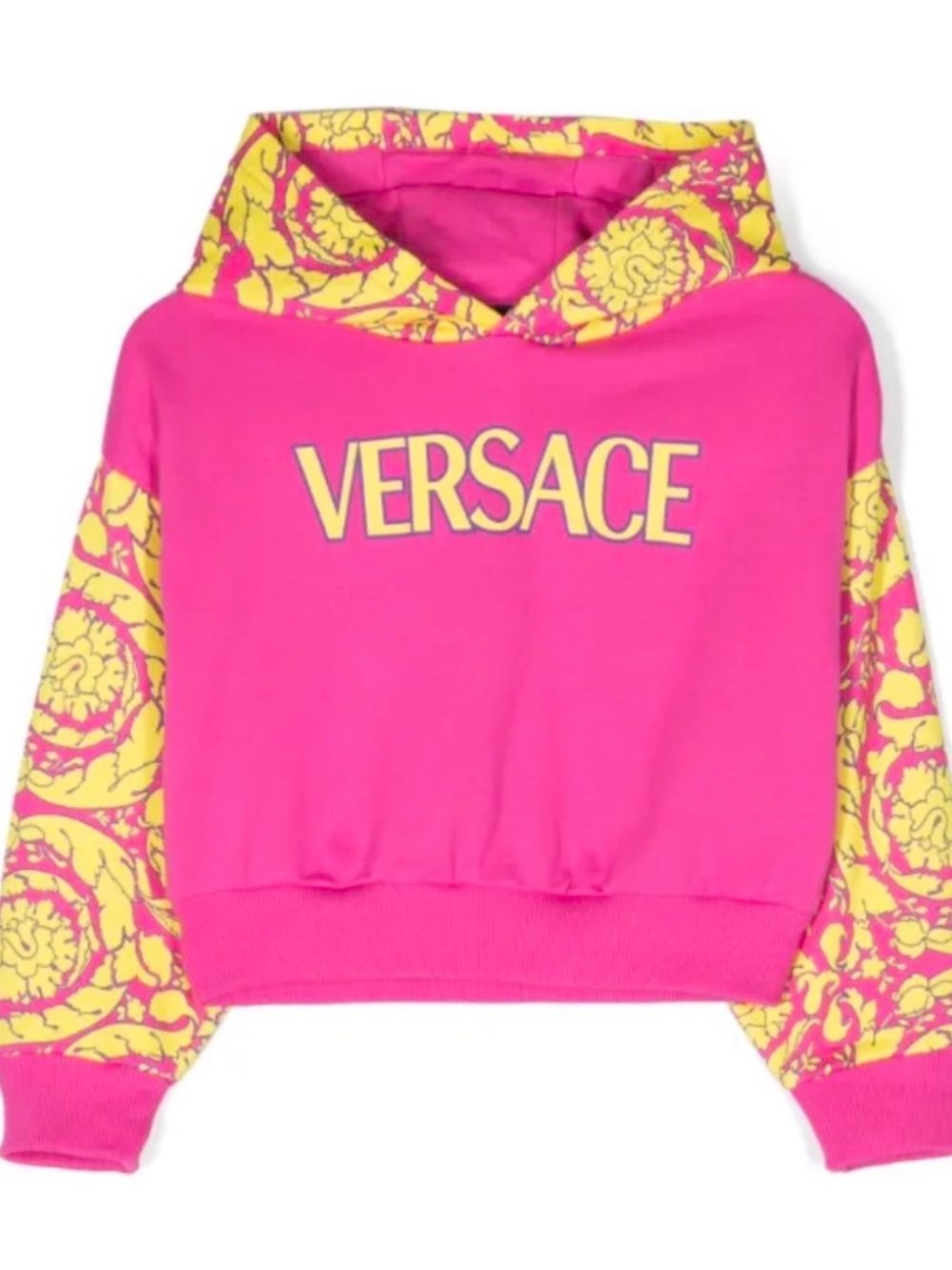 NWT Versace Kids Pink Barocco Logo Hoodie Sweatshirt – Size 6A / 116 cm